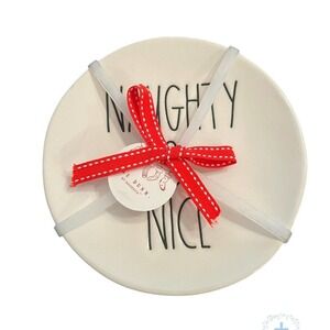 NWT 4 Rae Dunn Magenta Naughty & Nice 6” Plates Christmas Holiday Appetizer Blk